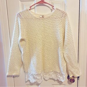 F21 Exclusive White Lace Trim Sweater